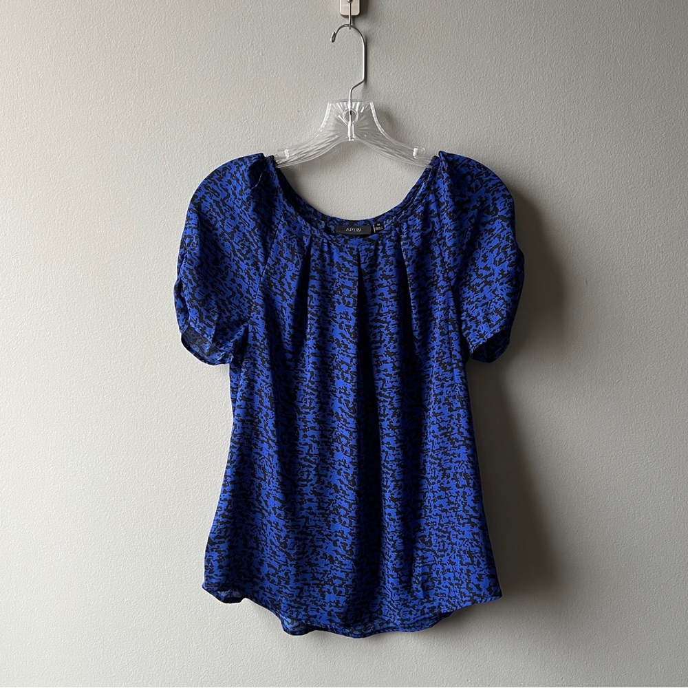 Apt. 9 Blue Patterned Women's Short Sleeve Blouse